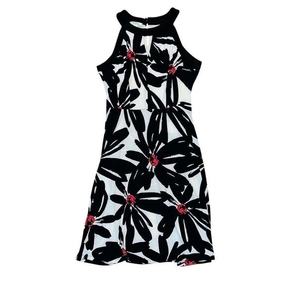 LONDON TIMES Black & White Floral Print Sleeveless Dress Size 12 - Picture 1 of 9